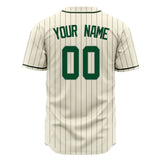 Custom Cream Baseball Jersey (With Green Gray Pinstripe)