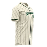 Custom Cream Baseball Jersey (With Green Gray Pinstripe)