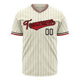 Custom Cream Baseball Jersey (With Red Gray Pinstripe)