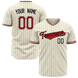 Custom Cream Baseball Jersey (With Red Gray Pinstripe)