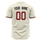 Custom Cream Baseball Jersey (With Red Gray Pinstripe)