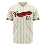 Custom Cream Baseball Jersey (With Red Gray Pinstripe)