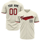 Custom Cream Baseball Jersey (With Red Gray Pinstripe)