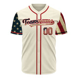 Custom Cream Baseball Jersey (With Red 3D American Flag)