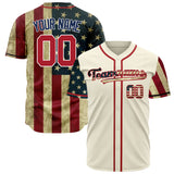 Custom Cream Baseball Jersey (With Red 3D American Flag)