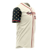 Custom Cream Baseball Jersey (With Red 3D American Flag)