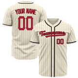 Custom Cream Baseball Jersey (With Red Red Pinstripe)