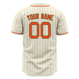 Custom Cream Baseball Jersey (With Orange Gray Pinstripe)