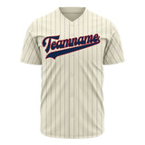 Custom Cream Baseball Jersey (With Navy Gray Pinstripe)