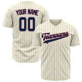 Custom Cream Baseball Jersey (With Navy Gray Pinstripe)