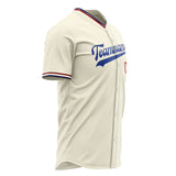 Custom Cream Baseball Jersey (With Navy Color)