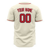 Custom Cream Baseball Jersey (With Red Color)