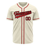 Custom Cream Baseball Jersey (With Red Color)