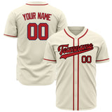 Custom Cream Baseball Jersey (With Red Color)