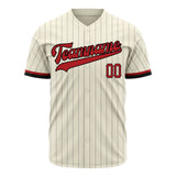 Custom Cream Baseball Jersey (With Red Gray Pinstripe)