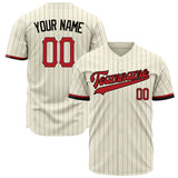 Custom Cream Baseball Jersey (With Red Gray Pinstripe)