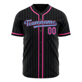 Custom Black Baseball Jersey (With Pink Light Blue Pinstripe)