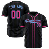 Custom Black Baseball Jersey (With Pink Light Blue Pinstripe)