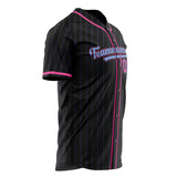 Custom Black Baseball Jersey (With Pink Light Blue Pinstripe)