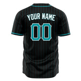 Custom Black Baseball Jersey (With Teal Teal Pinstripe)