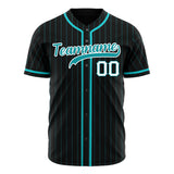 Custom Black Baseball Jersey (With Teal Teal Pinstripe)