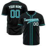 Custom Black Baseball Jersey (With Teal Teal Pinstripe)