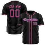 Custom Black Baseball Jersey (With Pink White Pinstripe)