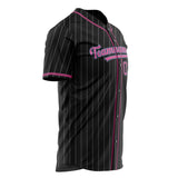 Custom Black Baseball Jersey (With Pink White Pinstripe)