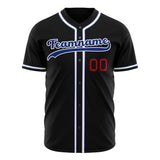 Custom Black Baseball Jersey (With Royal Color)