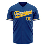 Custom Blue Baseball Jersey (With Yellow Color)