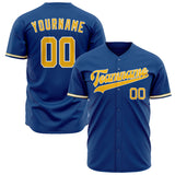 Custom Blue Baseball Jersey (With Yellow Color)