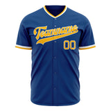 Custom Blue Baseball Jersey (With Gold Color)