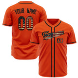 Custom Orange Baseball Jersey (With Black Vintage USA Flag)