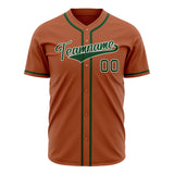Custom Texas Orange Baseball Jersey (With Green Color)
