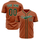 Custom Texas Orange Baseball Jersey (With Green Color)