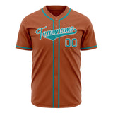 Custom Texas Orange Baseball Jersey (With Teal Color)