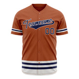 Custom Texas Orange Baseball Jersey (With Navy Double Stripe)