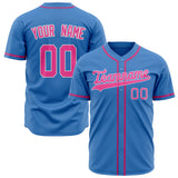 Custom Electric Blue Baseball Jersey (With Pink Color)