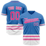 Custom Electric Blue Baseball Jersey (With Pink Double Stripe)