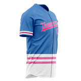 Custom Electric Blue Baseball Jersey (With Pink Double Stripe)