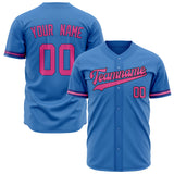 Custom Electric Blue Baseball Jersey (With Pink Color)