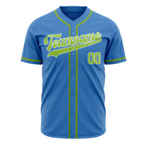 Custom Electric Blue Baseball Jersey (With Neon Green Color)