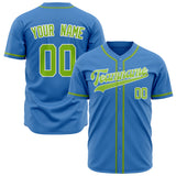 Custom Electric Blue Baseball Jersey (With Neon Green Color)