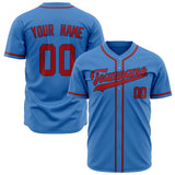 Custom Electric Blue Baseball Jersey (With Red Color)