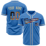 Custom Electric Blue Baseball Jersey (With Cream Vintage USA Flag)