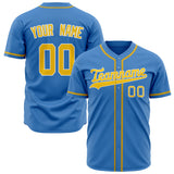 Custom Electric Blue Baseball Jersey (With Old Gold Color)