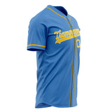 Custom Electric Blue Baseball Jersey (With Old Gold Color)