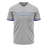 Custom Gray Baseball Jersey (With Royal Color)