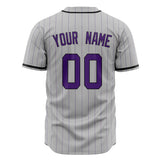 Custom Gray Baseball Jersey (With Purple Purple Pinstripe)