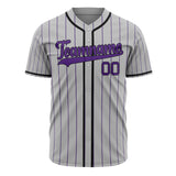 Custom Gray Baseball Jersey (With Purple Purple Pinstripe)